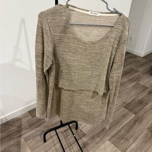 Bearsland Beige Knit Long Sleeve maternity/nursing Top